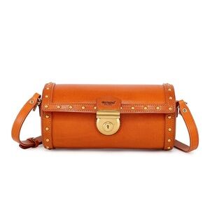 Old Trend Oranda Barrel Cylinder Crossbody Bag Caramel Genuine Leather Studded